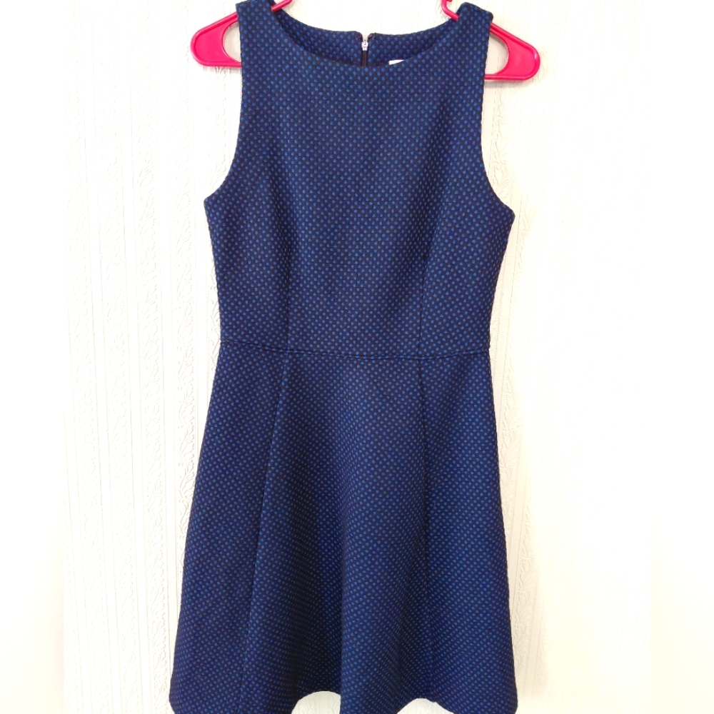 LOFT Black and Blue Patterned Dress